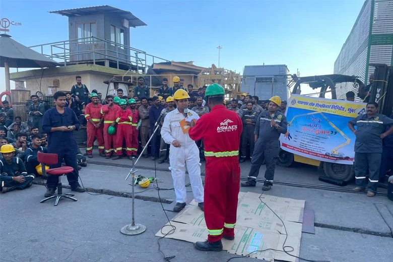 ASMACS safety training demonstration for Mazagon Dock MDL shipyard workers