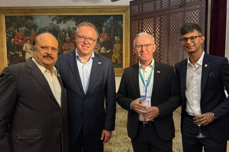 ASMACS Group representatives with Mr. Mario Voigt at the KAS India Reception 2026, The Imperial Hotel, New Delhi