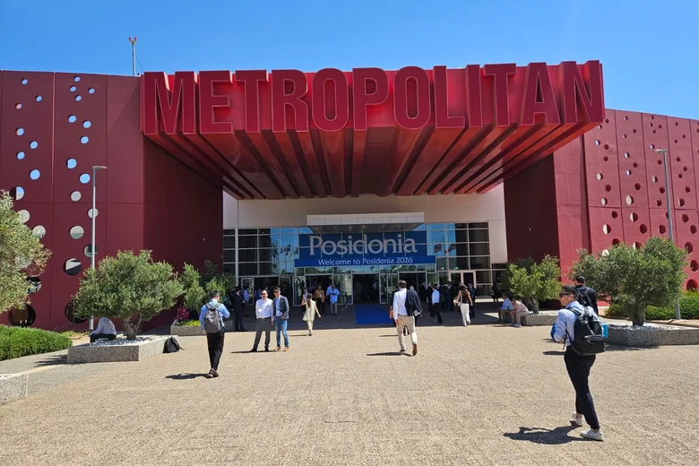 Metropolitan Expo entrance with Welcome to Posidonia 2026 banner - ASMACS at the Athens maritime exhibition